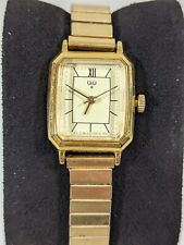 QQ relógio mecânico manual mostrador tom dourado caixa retangular pulseira elástica aço inoxidável comprar usado  Enviando para Brazil