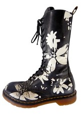 Botas femininas Doc Dr Martens 'Petula' preto branco floral meia panturrilha 14 olhos - EUA 10 comprar usado  Enviando para Brazil