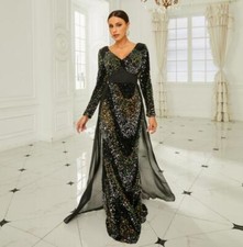 Vestido de noite feminino sexy lantejoulas gola V mangas compridas coquetel festa de formatura 7664 comprar usado  Enviando para Brazil