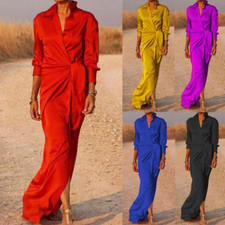 Elegante Vestido Maxi Feminino de Gola V com Cadarço Cetim Dividido Vestido de Festa Vestido de Noite comprar usado  Enviando para Brazil