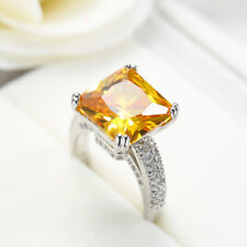 Lindo anel feminino brilhante natural enorme pedra preciosa dourada citrino prata tamanho 6-10 comprar usado  Enviando para Brazil