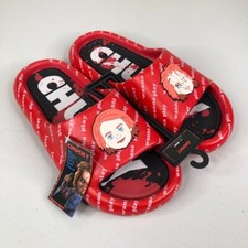 Childs Play Chucky Slides Masculino 10 Sandálias Vermelhas Universal Filme de Terror Novo com etiquetas Wanna comprar usado  Enviando para Brazil