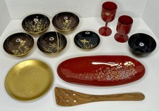 Conjunto de 11 taças de laca dourada vintage japonesas vermelhas, pretas e douradas -Misturadas comprar usado  Enviando para Brazil