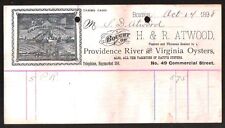 1898 Boston Oysters - H & R Atwood Providence River Virginia Letter Head Bill comprar usado  Enviando para Brazil