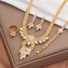 Conjunto de joyas collar pendientes pulsera anillo hoja flor diamantes de imitación circonita transparente segunda mano  Embacar hacia Mexico