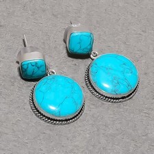 Brincos lustre feitos à mão de pedra preciosa turquesa Santa Rosa 1,6" SR 5337, usado comprar usado  Enviando para Brazil