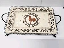 Prato para servir galo design pintado à mão frango rústico do campo com suporte comprar usado  Enviando para Brazil