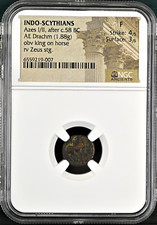INDO-CITAS Azes I/II depois de 58 aC ae Dracma obv rei a cavalo rev Zeus NGC F comprar usado  Enviando para Brazil