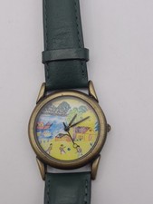 Usado, Vintage Clássico Relógio de Quartzo Analógico Pintura Arte Mostrador Pulseira Verde Escuro Funcionando comprar usado  Enviando para Brazil