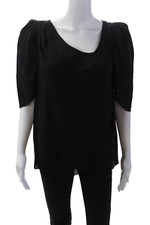 Blusa Top Julie Haus Mujer Seda Cuello Redondo Manga Abullonada Capas Negra Talla M segunda mano  Embacar hacia Mexico