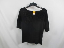 Camisa Ruby Road feminina grande preta manga 3/4 flores gola redonda blusa rayon comprar usado  Enviando para Brazil