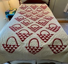 Usado, Colcha antiga vermelha e branca costurada à mão 95x65” design de cesta de colcha cortador comprar usado  Enviando para Brazil