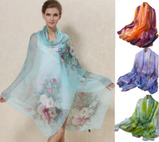 Cachecol feminino 100% seda xale envoltório fino floral rosa vermelho azul verde MY2 comprar usado  Enviando para Brazil