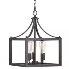 Quarter Boswell 14 pol. Candelabro pingente quadrado preto desgastado 3 luzes fazenda, usado comprar usado  Enviando para Brazil