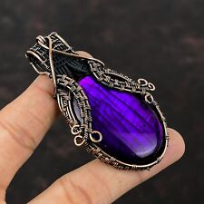 Pingente envolto em fio de labradorita fogo roxo feito à mão cobre roupa diária 3,07" comprar usado  Enviando para Brazil