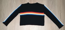 Suéter preto vintage década de 1980 listrado cortado faixa no peito M comprar usado  Enviando para Brazil