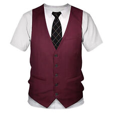 Herren T-Shirt mit 3D Druck Smoking Hemd Anzugweste Krawatte Party Tops Clubwear comprar usado  Enviando para Brazil