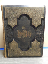 Antique Holy Bible Large Family Leather Illustrated Gold Embossed 1877  (J7) comprar usado  Enviando para Brazil