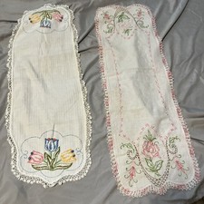 3 corredores de mesa bordados vintage rosa e tulipa bordas de crochê comprar usado  Enviando para Brazil