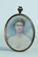 Bella Quadro Antico Ritratto Giovane Donna Inglese IN Miniatura 19° Firmato Set comprar usado  Enviando para Brazil