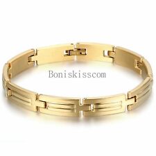 Pulseira masculina feminina elos de aço inoxidável tom dourado polido moda nova comprar usado  Enviando para Brazil