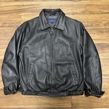 Usado, Jaqueta de couro preta Croft & Barrow zíper completo masculina média bombardeiro acolchoada forrada comprar usado  Enviando para Brazil