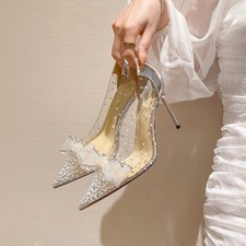 Sandálias de salto alto transparente arco verão sapatos femininos biqueira pontiaguda salto casamento comprar usado  Enviando para Brazil