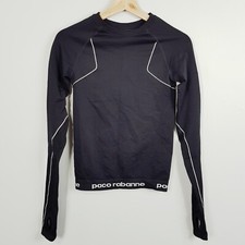 Blusa PACO RABANNE Feminina XS/S ou 8 - 10 Preta Bodyline Logotipo Técnico Estampa comprar usado  Enviando para Brazil