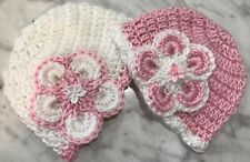 Chapéus de bebê de crochê feitos à mão 0-3 meses recém-nascido macio branco rosa flor meninas comprar usado  Enviando para Brazil