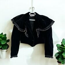 Jaqueta de veludo vintage RoccoBarocco feminina 40 babados bolero manga longa preta dourada comprar usado  Enviando para Brazil