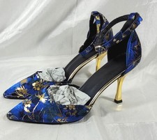 Sapatos sociais femininos de cetim floral oriental asiático brocado salto alto - Azul - 39 comprar usado  Enviando para Brazil