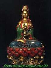 Usado, Antigo assento chinês bronze dourado pintura lótus guanyin KwanYin vaso de Buda estátua comprar usado  Enviando para Brazil