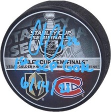 Disco de hóquei assinado Cole Caufield Montreal Canadiens 1º gol do SCP 14/06/21 playoff comprar usado  Enviando para Brazil