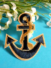 931B Hermosa Aplicación" Ancla De Marino" Azul Marino Y Dorado Bonita Bordado comprar usado  Enviando para Brazil