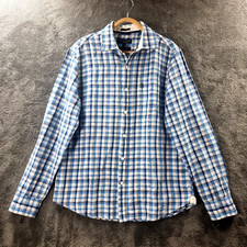 Polo dos EUA ASSN. Camisa masculina tamanho G azul xadrez branco mistura de linho ajuste sob medida comprar usado  Enviando para Brazil