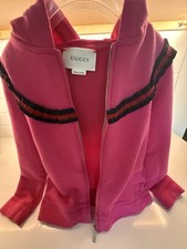 Usado, Autêntico Moletom com Capuz Rosa Gucci Infantil com Zíper – Teia de Grosgrain Vermelha e Azul – Tamanho 6 comprar usado  Enviando para Brazil