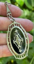 Usado, Pingente de marcassita cromado esmalte preto Art Deco joias antigas vintage comprar usado  Enviando para Brazil