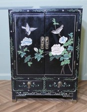 Armário de laca chinoiserie preta decorado com pássaros e flores, usado comprar usado  Enviando para Brazil