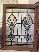 Painel de vitral rosa verde estilo Deco moldura de madeira antiga vintage comprar usado  Enviando para Brazil