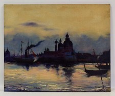 Około 1920–1940 Stary obraz, Wenecja o zmierzchu, olej, podpisany, używany na sprzedaż  PL