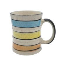 Caneca de café listrada colorida pintada à mão 10 oz azul amarelo laranja xícara de cerâmica comprar usado  Enviando para Brazil