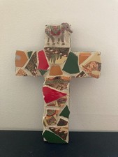 Usado, Cruz de mosaico de madeira Katrina Hurricane feita à mão da China vidro de cerâmica assinado comprar usado  Enviando para Brazil