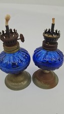 Mini lâmpadas a óleo vintage de vidro azul e latão – Lanternas antigas de querosene – Colecione comprar usado  Enviando para Brazil