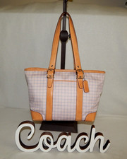 Bolsa de mão Coach 7579 Hampton Spring Preppy xadrez azul rosa bolsa tote de couro comprar usado  Enviando para Brazil