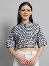 Mujer Algodón Blusas Cortas Casual Verano Ropa Camisas Gris Blanco Blusa Floral comprar usado  Enviando para Brazil