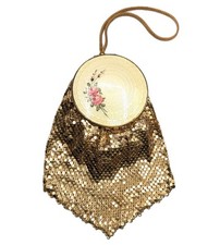 Bolsa de noite vintage esmalte guilhochê malha dourada bolsa de pulso espelho compacto **, usado comprar usado  Enviando para Brazil