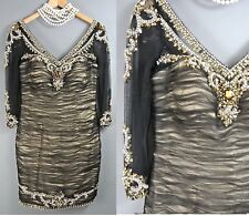 Vestido de coquetel Terani Couture frisado 6/S preto/dourado festa casamento tapete vermelho 1008 comprar usado  Enviando para Brazil