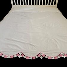 Lençol plano completo de cama de casal com borda de crochê rosa e branco 81 por 94 polegadas comprar usado  Enviando para Brazil
