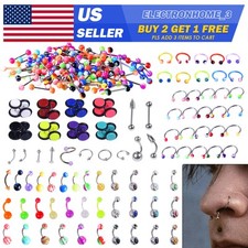 Usado, 7-105 peças lotes a granel piercing corporal sobrancelha joias língua da barriga anéis de barra 14G 16G comprar usado  Enviando para Brazil