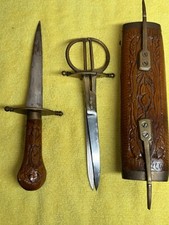 Cuchillo y tijera antiguos de latón y madera tallada - Usado tiene defectos leer - segunda mano  Embacar hacia Mexico